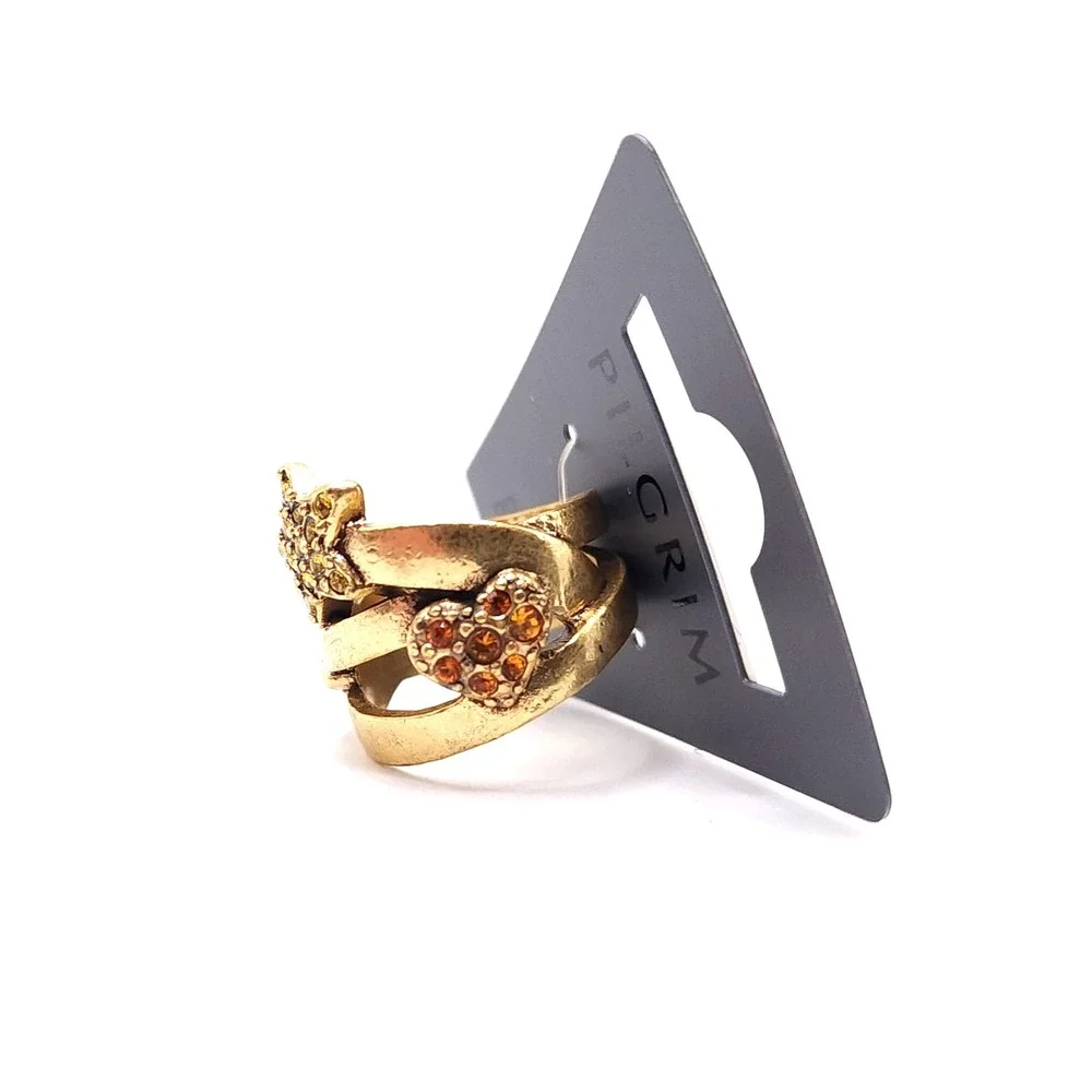 Pilgrim Swarovski Crystal Star Heart Ring Gold Tone Size 6.25 NWT